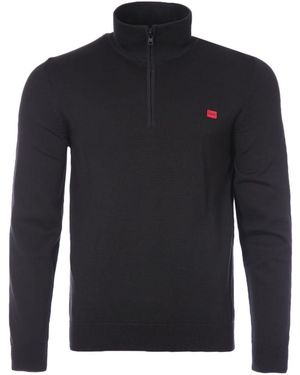 HUGO San Quintus Organic Cotton Quarter Zip Jumper - Blue