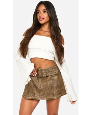 Boohoo Washed Pu Belted Micro Mini Skirt - Blue