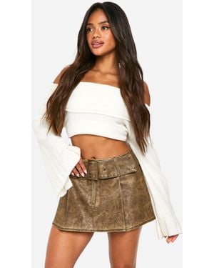 Boohoo Washed Pu Belted Micro Mini Skirt - Blue
