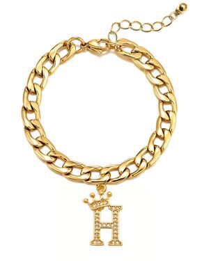 The Jewellery Stockroom Plated Crystal Letter Charm Curb Bracelet - Metallic