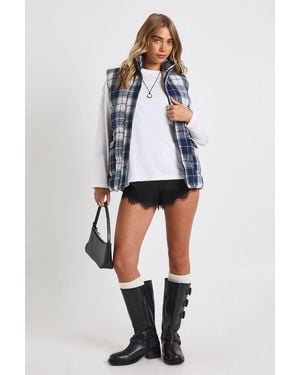 Boohoo Check Puffer Oversized Gillet - White
