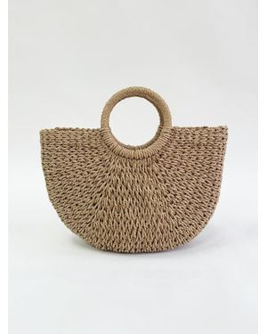 SVNX Round Woven Straw Holdall With Circular Handle - White