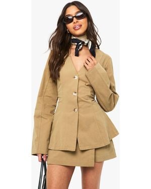 Boohoo Twill Seam Detail Fitted Shirt - Natural