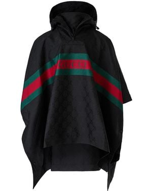 Gucci Hooded Poncho With Webbing Detail - Black