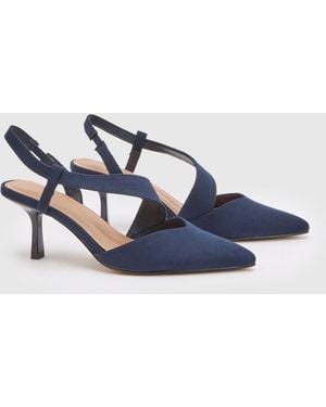 Wallis Evelyn Asymmetric Slingback Kitten Heel Comfort Sock Court Shoes - Blue