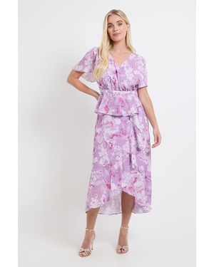 Wallis Petite Floral Ruffle Peplum Midi Dress - Pink