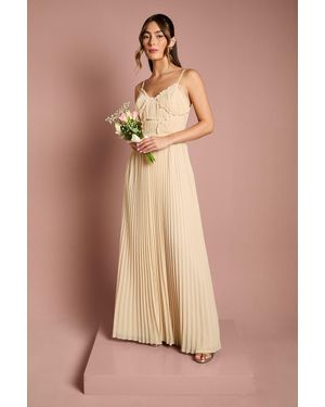 Oasis Strappy Pleated Bridesmaid Dress With Ruffle Detail - Natural