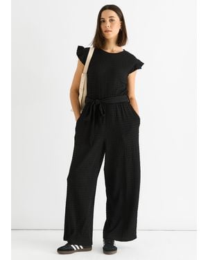 Gini London Stretch Texture Frill Elasticated Waist Jumpsuit - Black