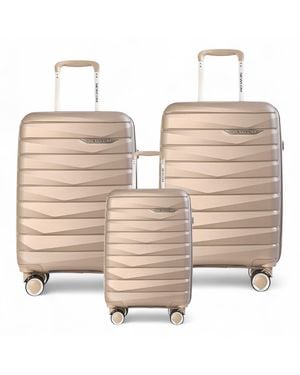 Infinity Leather Hard Shell Tsa Smoke Champagne Strong Suitcase Set 8 Wheel Cabin Luggage Holiday Travel Case Abs - Natural