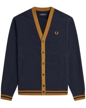 Fred Perry Button Through Cardigan Cotton - Blue