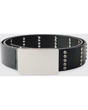BoohooMAN Diamantee Embellished Pu Belt - Black