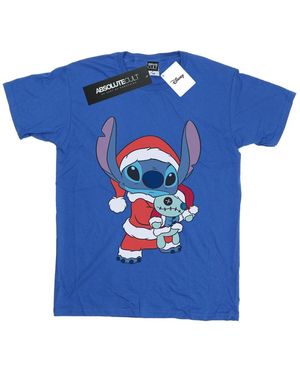 Disney Ladies Lilo And Stitch Christmas Cotton Boyfriend T-Shirt (Royal) - Blue