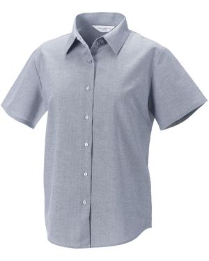 Russell Collection /Ladies Oxford Short-Sleeved Shirt - Blue