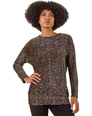 Roman Animal Print Bubble Hem Top - Natural