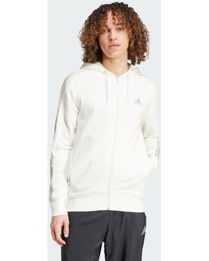 adidas Essentials French Terry 3-Stripes Full-Zip Hoodie - White