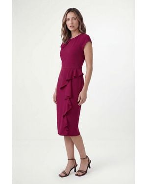 Wallis Petite Crepe Pleat Ruffle Midi Dress - Red