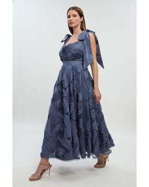 Karen Millen Textured Ruffle Woven Midi Prom Dress - Blue