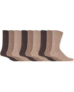Gentle Grip 9 Pairs Non Elastic Cotton Soft Loose Top Socks - Brown