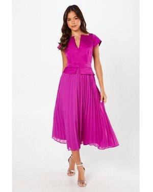 Coast Cap Sleeve Pleated Skirt Midi Dress - Pink