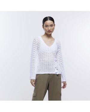 River Island Jumper White Crochet Belted Top