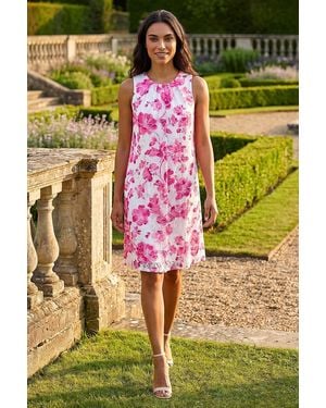 Roman Floral Lace Swing Stretch Dress - Pink