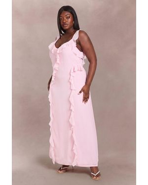 Boohoo Plus Chiffon Strappy Ruffle Maxi Dress - Pink