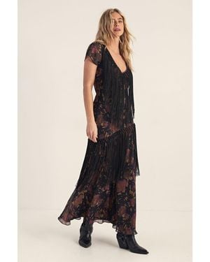 Nasty Gal Floral Chiffon Fringe Maxi Dress - Black
