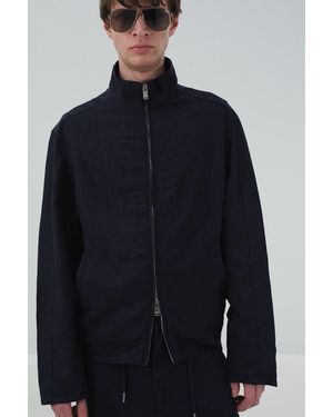 Giesto Solid Woven Jacket With Zipper Collar - Blue