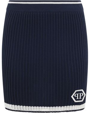 Philipp Plein Knitted Mini Skirt Hexagon - Blauw