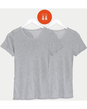 Marks & Spencer 2 Pack Thermal Pointelle Short Sleeve Tops - Grey