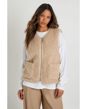 Boohoo Textured Faux Fur Gilet - Natural