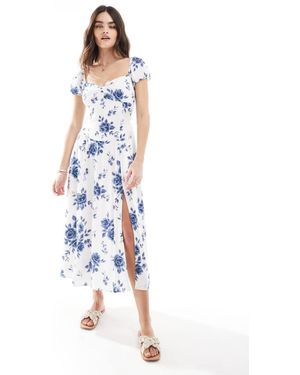Hollister Off Shoulder Sweetheart Midaxi Dress With High Thigh Split - Blue