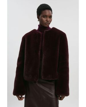 Karen Millen Collarless Faux Fur Jacket - Black