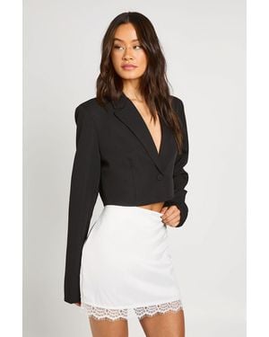 Boohoo Tall Lace Trim Satin Mini Skirt - Black