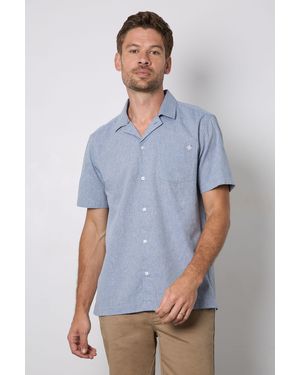 MAINE Textured Short Sleeve Revere Collar Shirt Cotton - Blue