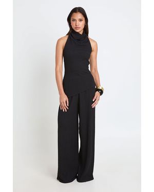 Boohoo Crinkle High Neck Long Line Top Trouser Co Ord - Black