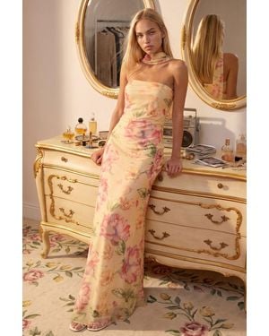 Hiccup Strapless Patterned Maxi Dress - Brown