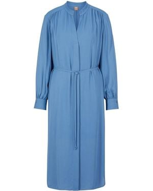 BOSS Dibanora6 Notched Neck Long Sleeve Midi Dress - Blue