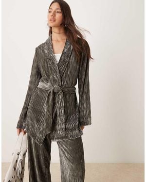 Y.A.S Textured Velvet Belted Blazer Co-Ord - Brown