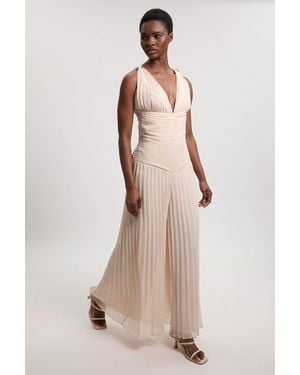 Karen Millen Crinkle Cross Back Georgette Woven Jumpsuit - Natural