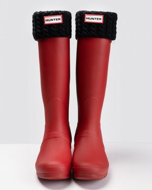 HUNTER Recycled Mini Cable Tall Boot Sock - Red