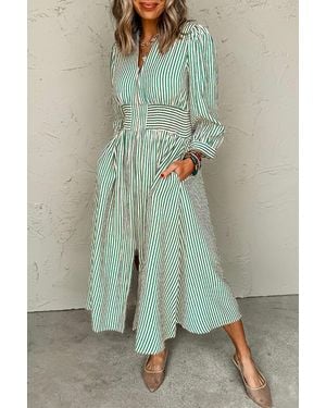 Azura Exchange Striped Cotton Casual Dress - Green