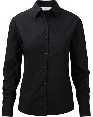 Russell Collection /Ladies Cotton Poplin Easy-Care Long-Sleeved Formal Shirt - Black
