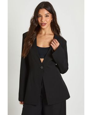 Boohoo Asymmetric Front Oversized Blazer - Black