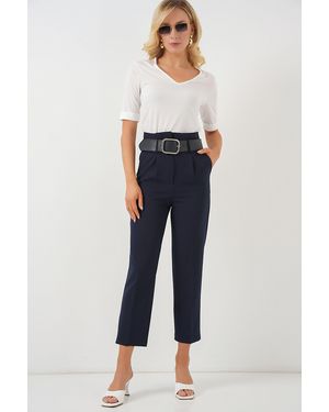Bigdart Ankle Length Straight Trousers With Bow - Blue