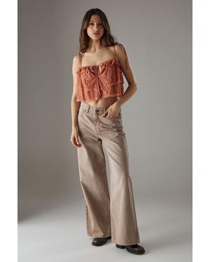 Warehouse Bohemian Lace Strappy Cropped Cami Top - Brown