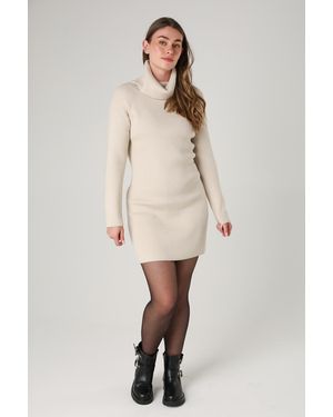 French Connection Cosy Ribbed Cowl Neck Long Sleeve Mini Dress - Natural