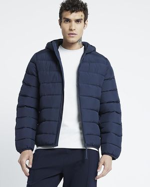 River Island Padded Jacket Regular Fit Hooded - Blue