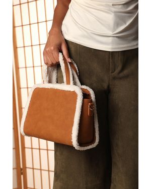 Where's That From 'Kismet' Borg Trim Tote Bag With Cross Body Strap - Natural