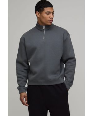 BoohooMAN Basic Oversized Boxy Quarter Zip Funnel Neck Sweatshirt - Grey